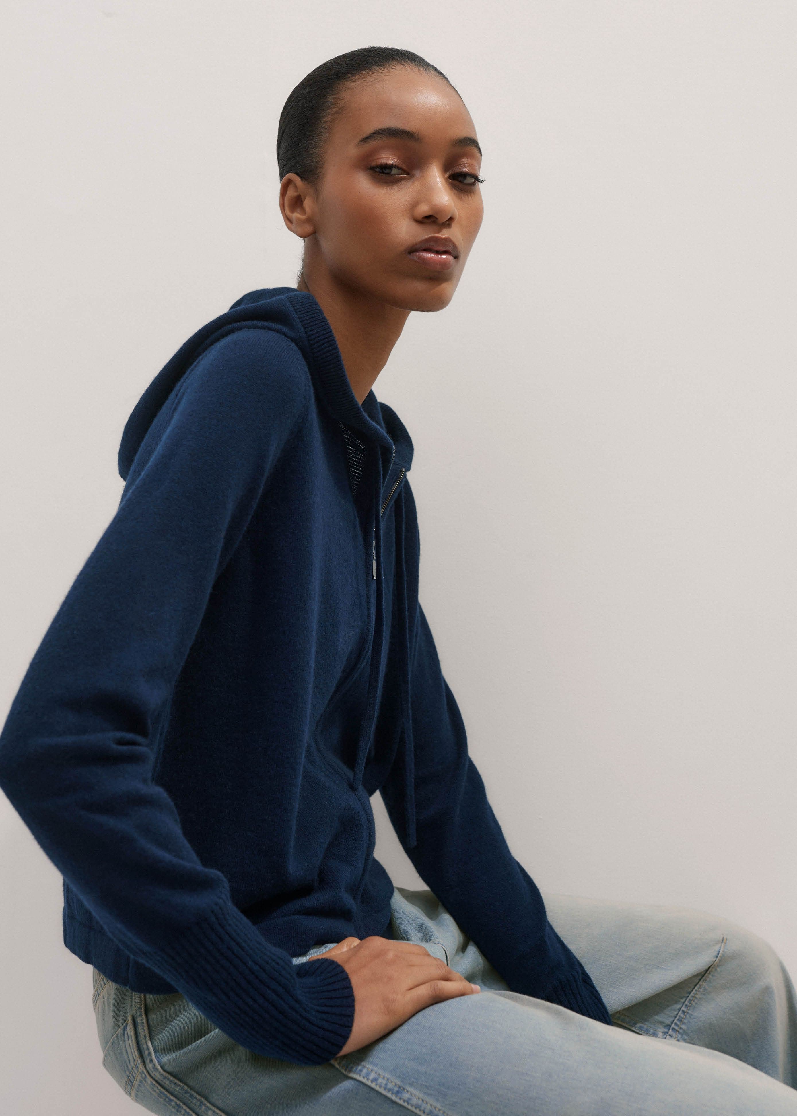 ME+EM Relaxed Zip Hoodie | Navy | Image 3
