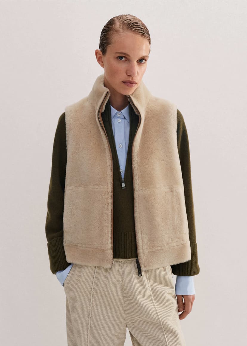 ME+EM Reversible Shearling Zip Vest | Cream | Image 1