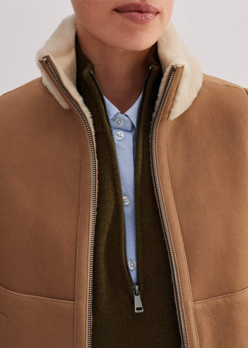 ME+EM Reversible Shearling Zip Vest | Cream | Image 2