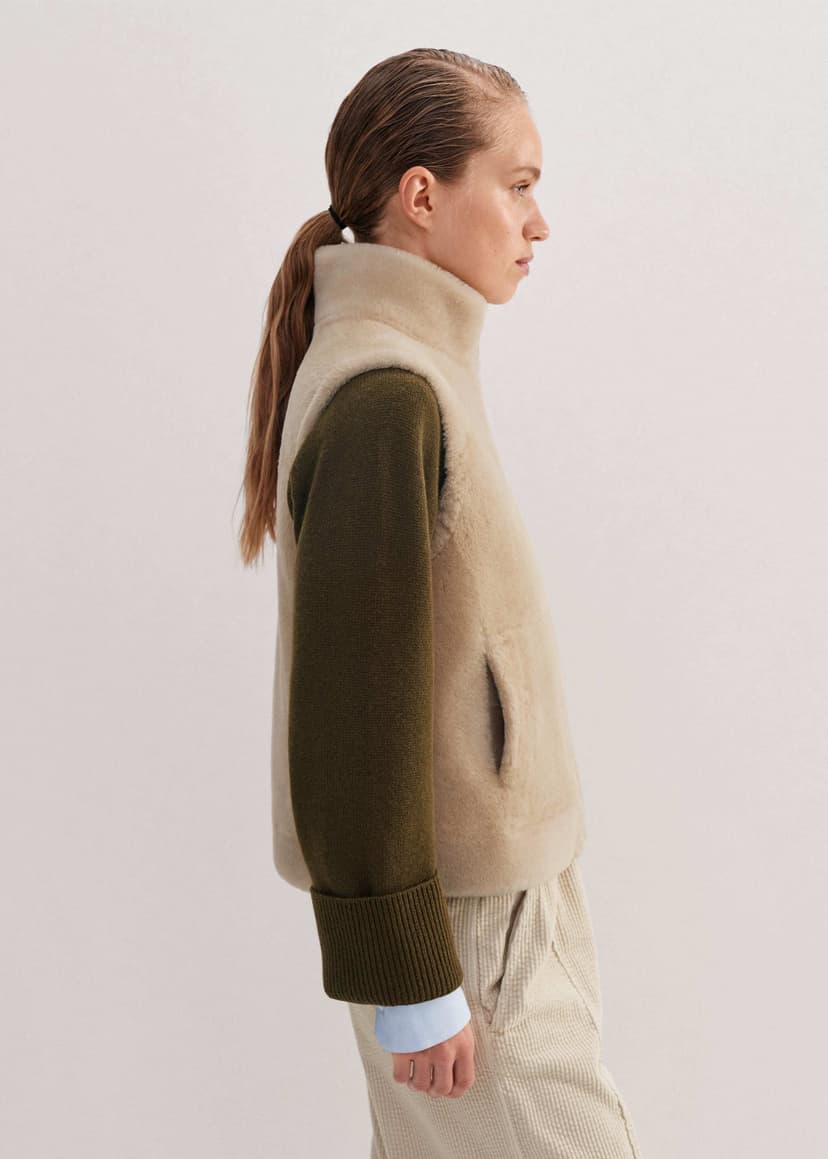 ME+EM Reversible Shearling Zip Vest | Cream | Image 6