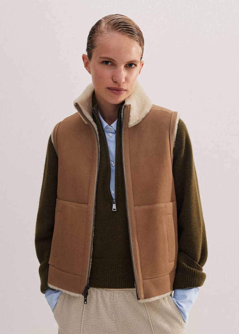 ME+EM Reversible Shearling Zip Vest | Cream | Image 5