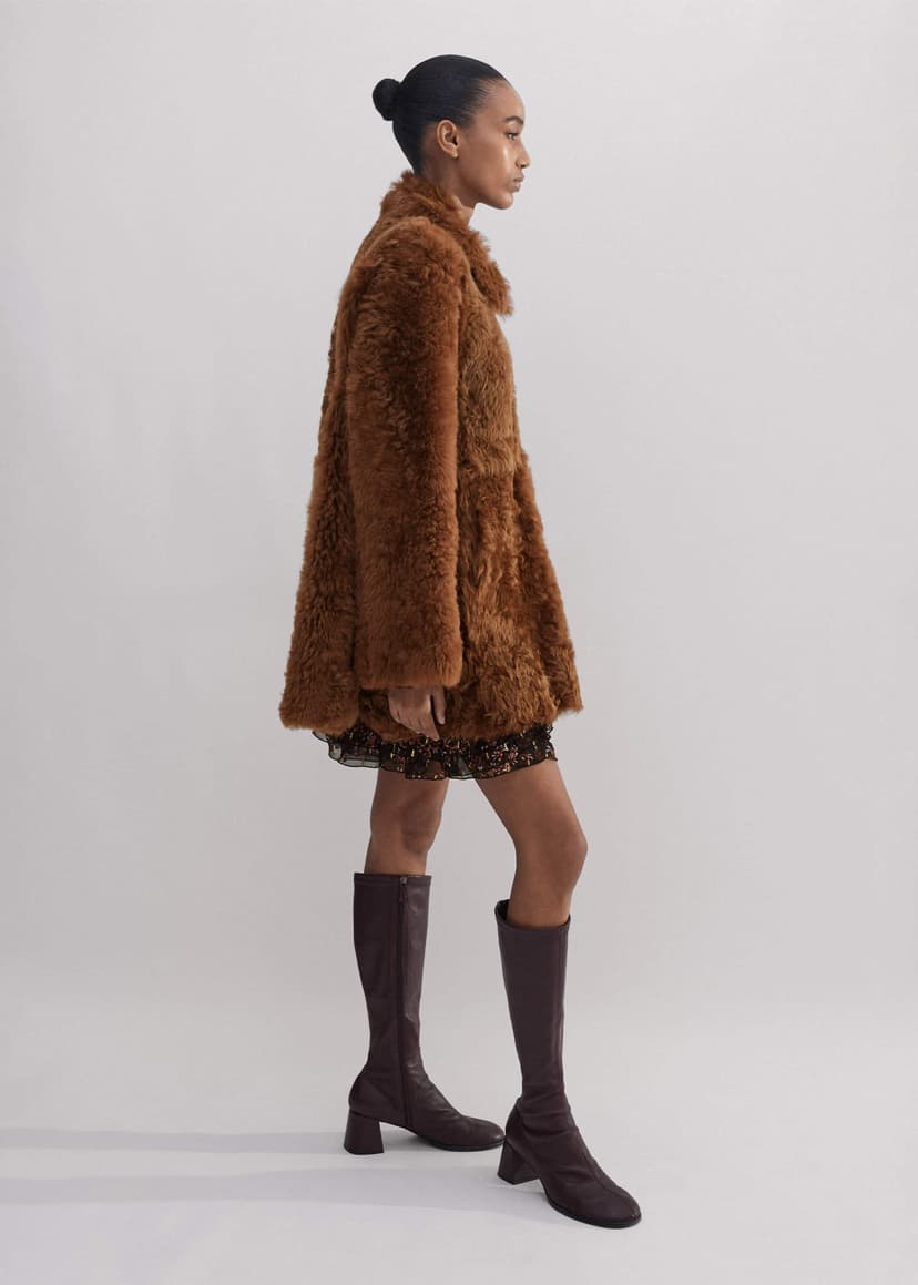 ME+EM Luxe Shearling Swing Coat | Toffee | Image 7