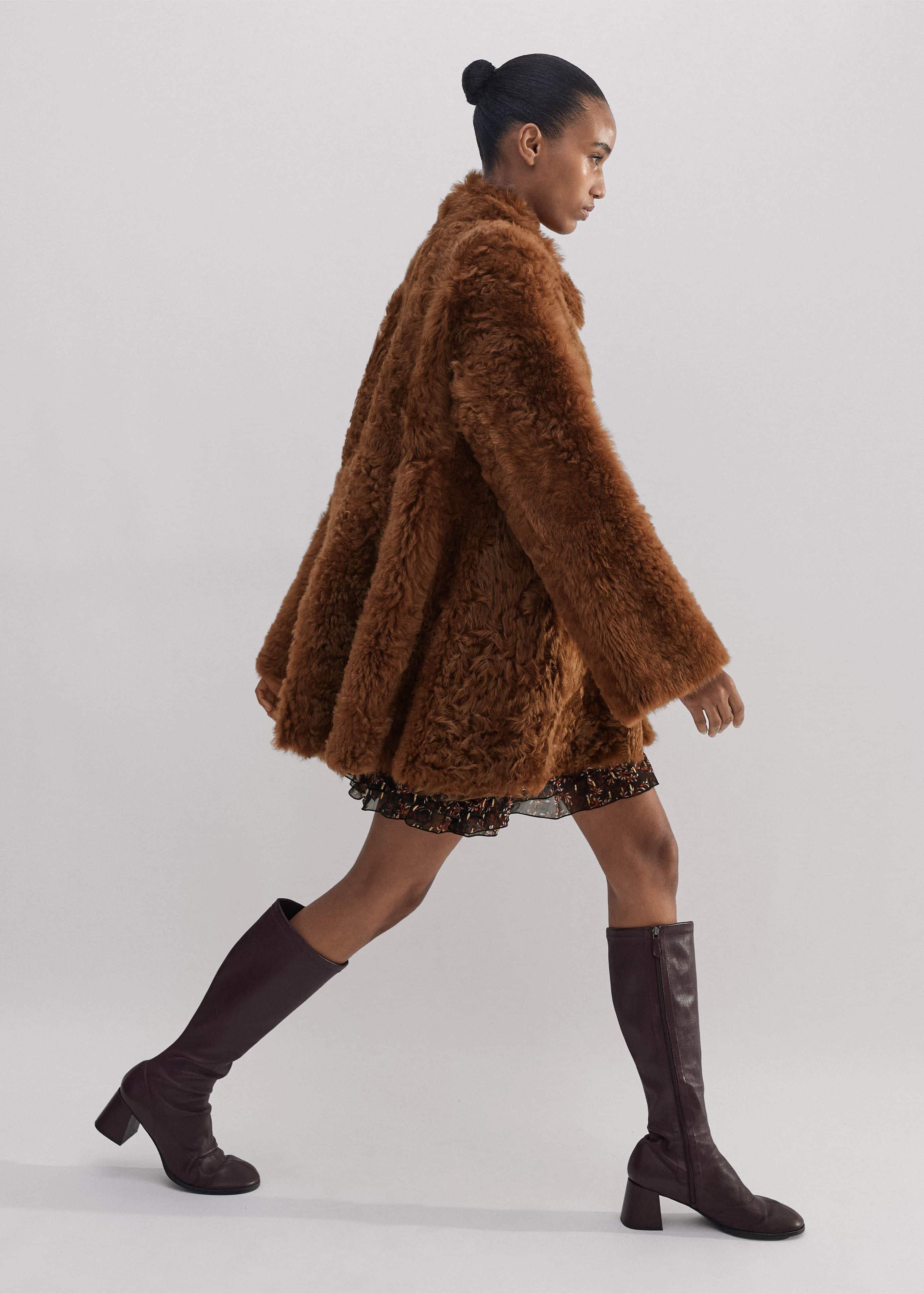 ME+EM Luxe Shearling Swing Coat | Toffee | Image 5