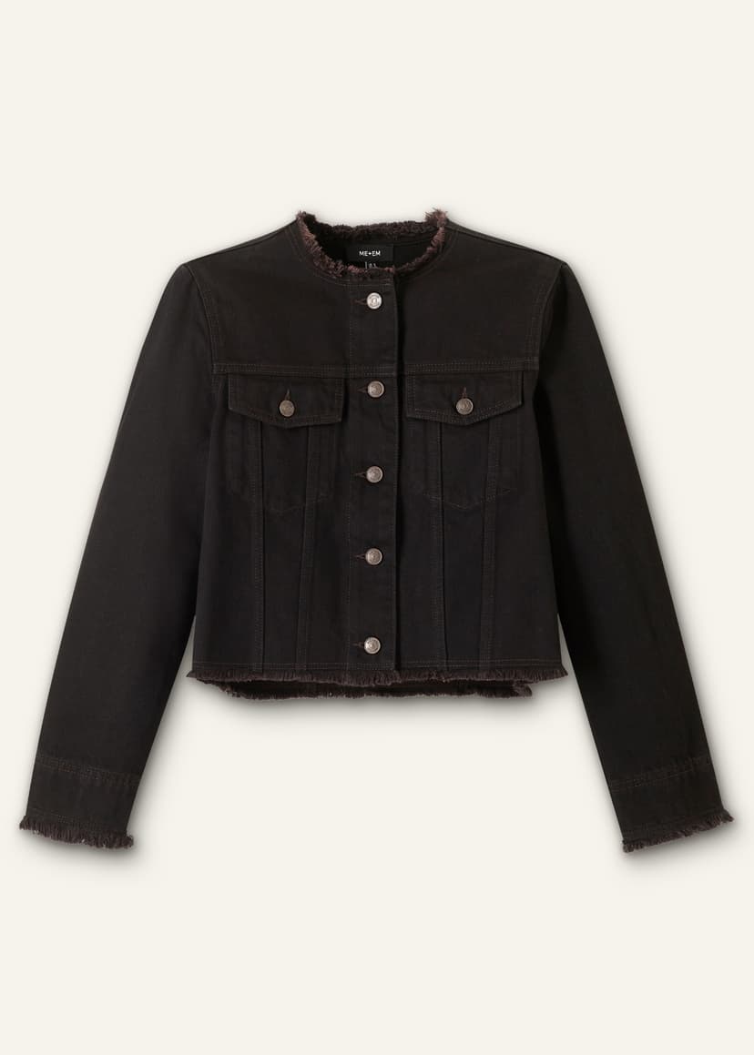 ME+EM Collarless Fray Jacket | Brown Black Wash | Image 8
