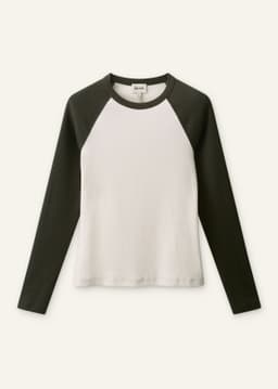 ME+EM Slim Baseball Top | Autumn Ivory/Rich Olive Mélange | Image 7