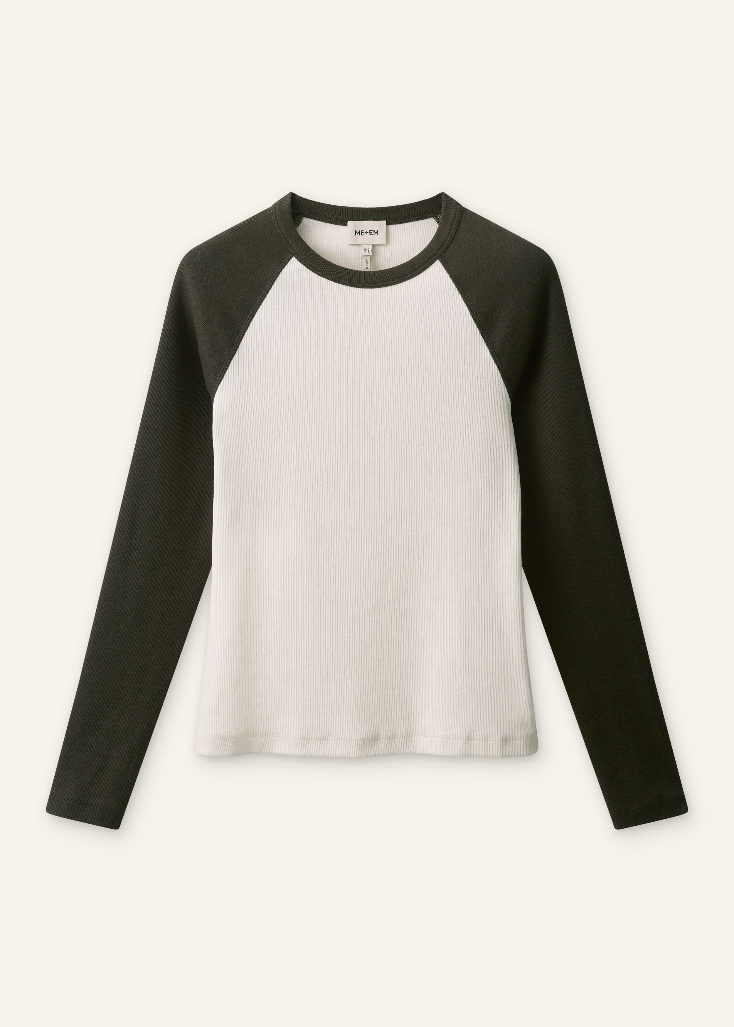 ME+EM Slim Baseball Top | Autumn Ivory/Rich Olive Mélange | Image 7