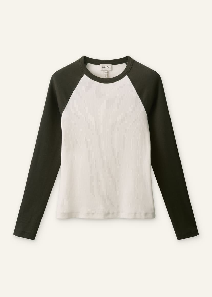 ME+EM Slim Baseball Top | Autumn Ivory/Rich Olive Mélange | Image 7