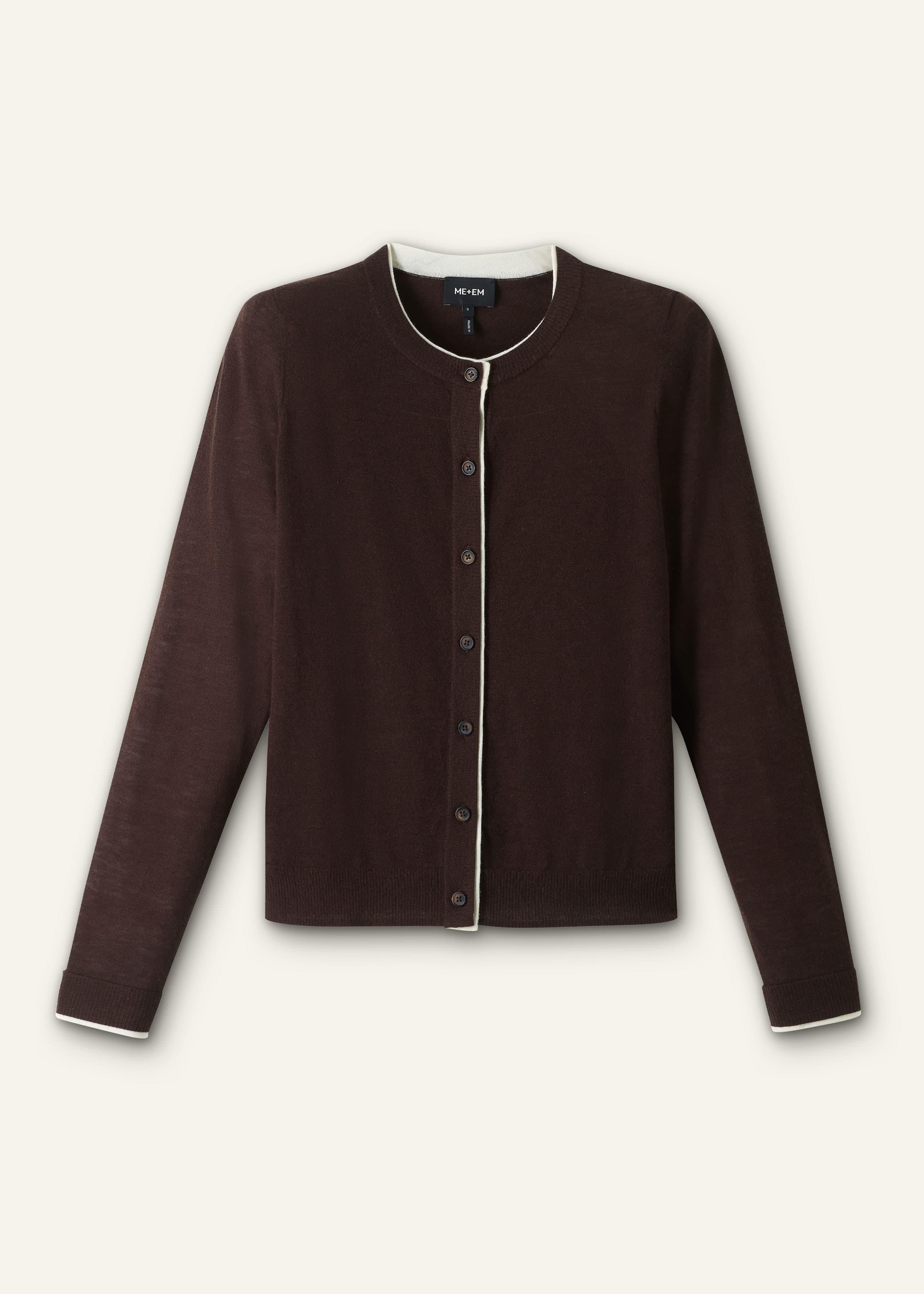 ME+EM Barely There Cardigan | Warm Chocolate/Soft White | Image 7