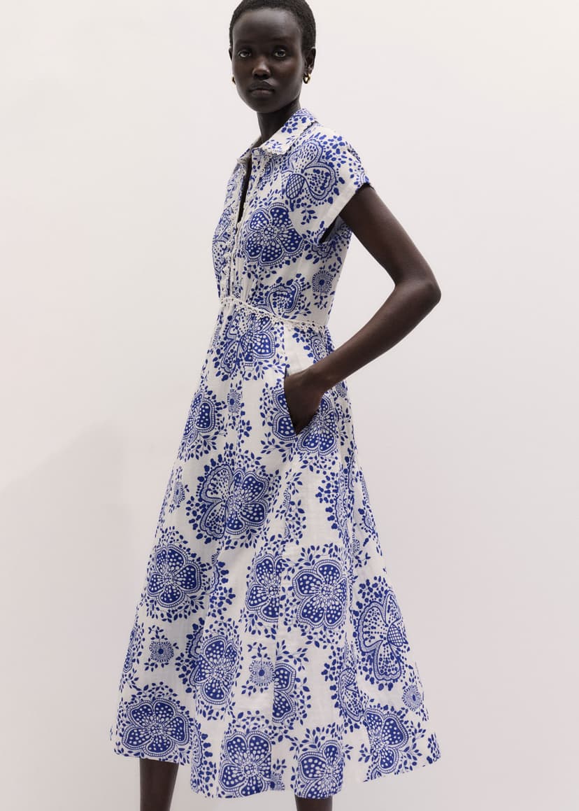 ME+EM Summer Midi Dress | Blue/Soft White | Image 1