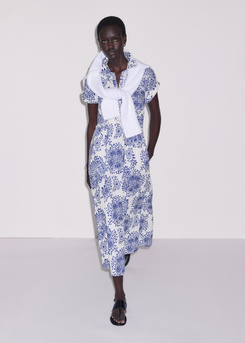 ME+EM Summer Midi Dress | Blue/Soft White | Image 5