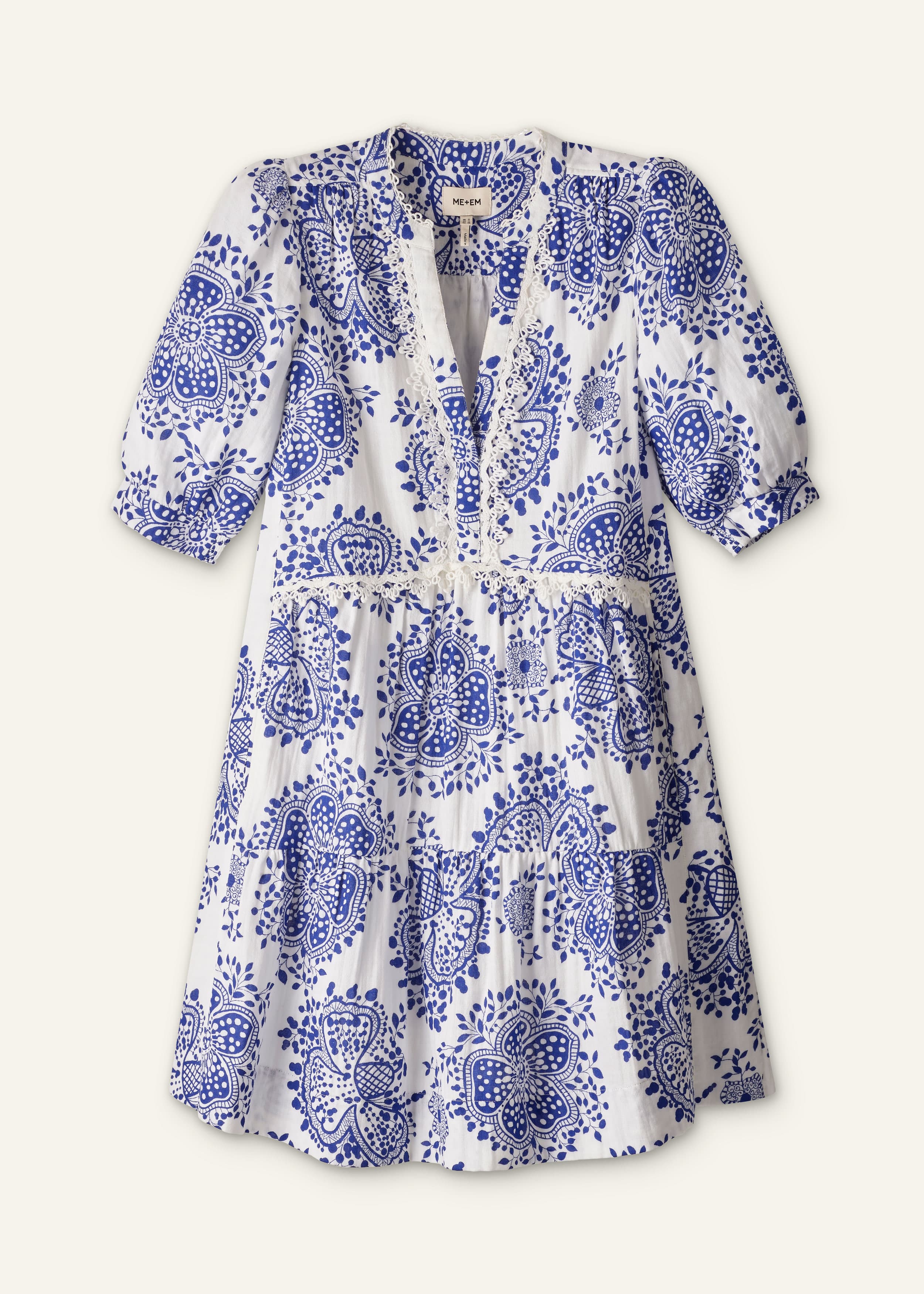 ME+EM Short Swing Dress | Soft White/Blue | Image 6