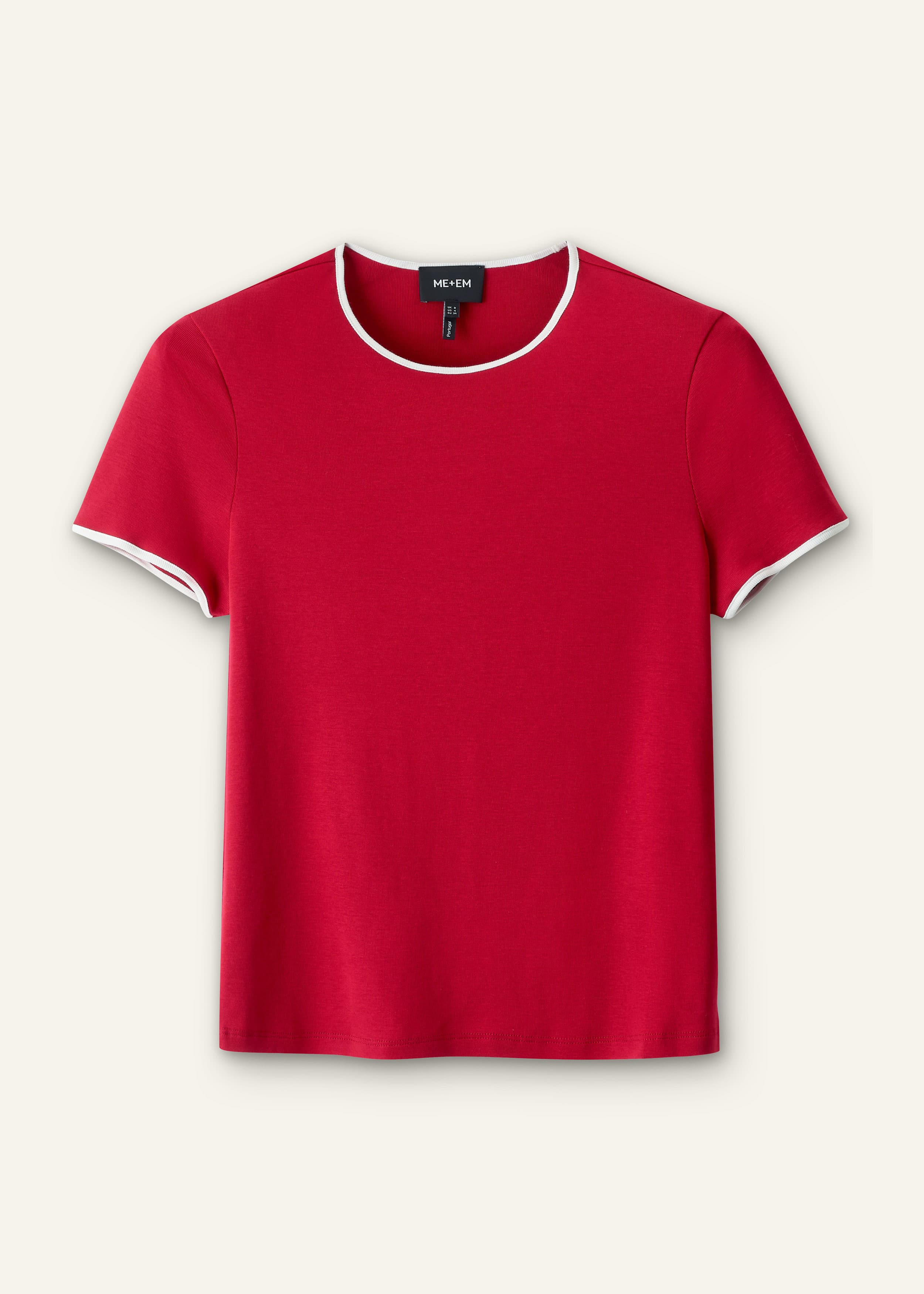 ME+EM Contrast Trim Slim Tee | Deep Carmine Red/Light Cream | Image 7