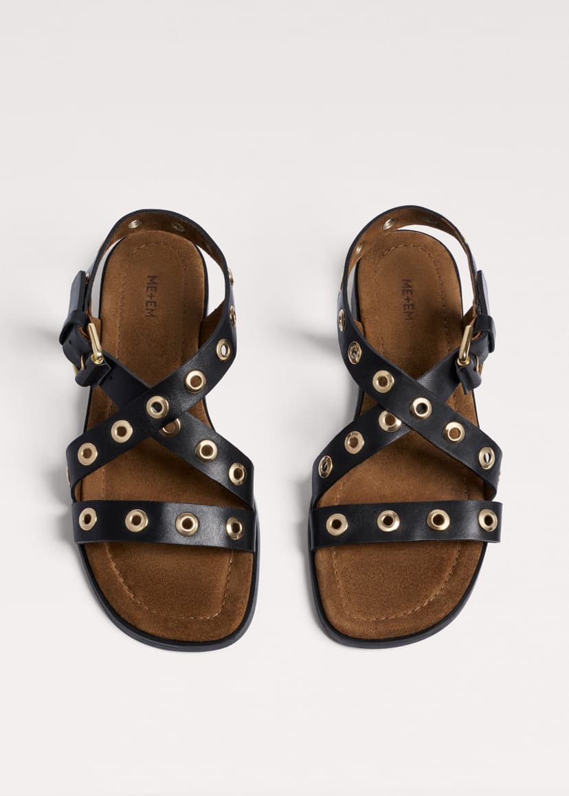 ME+EM Eyelet Stud Sandal | Black | Image 1