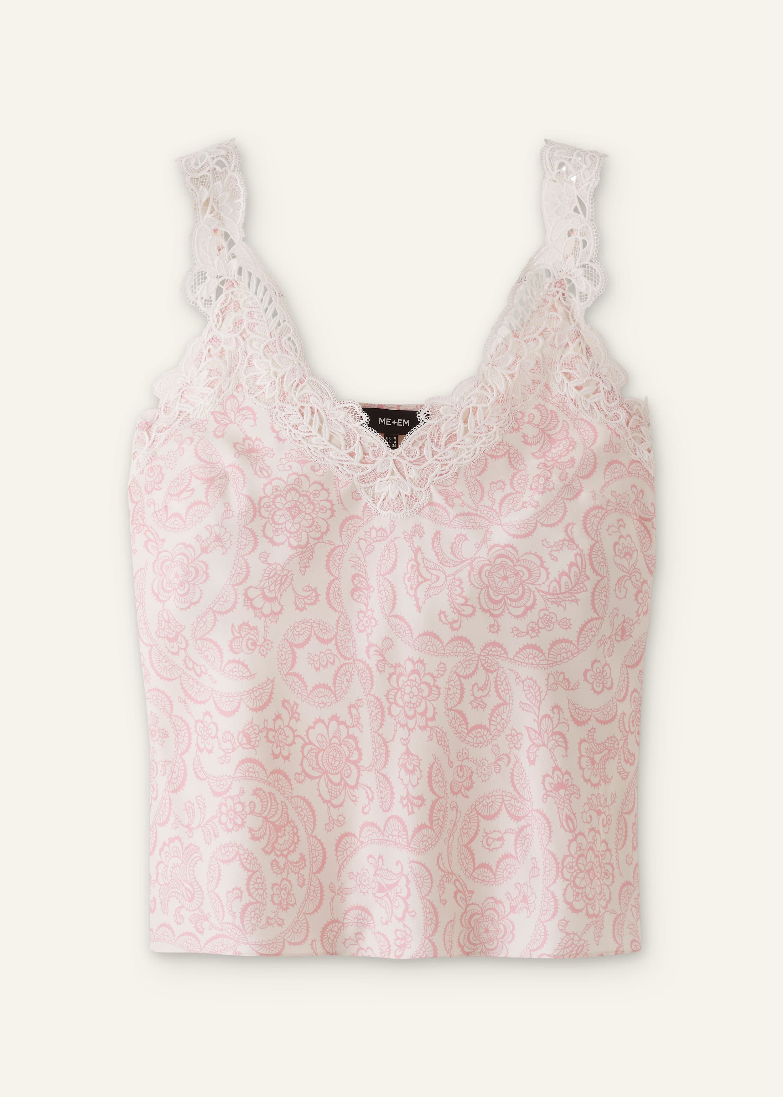 ME+EM Lace Trim Cami Top | Light Cream/Pink | Image 7