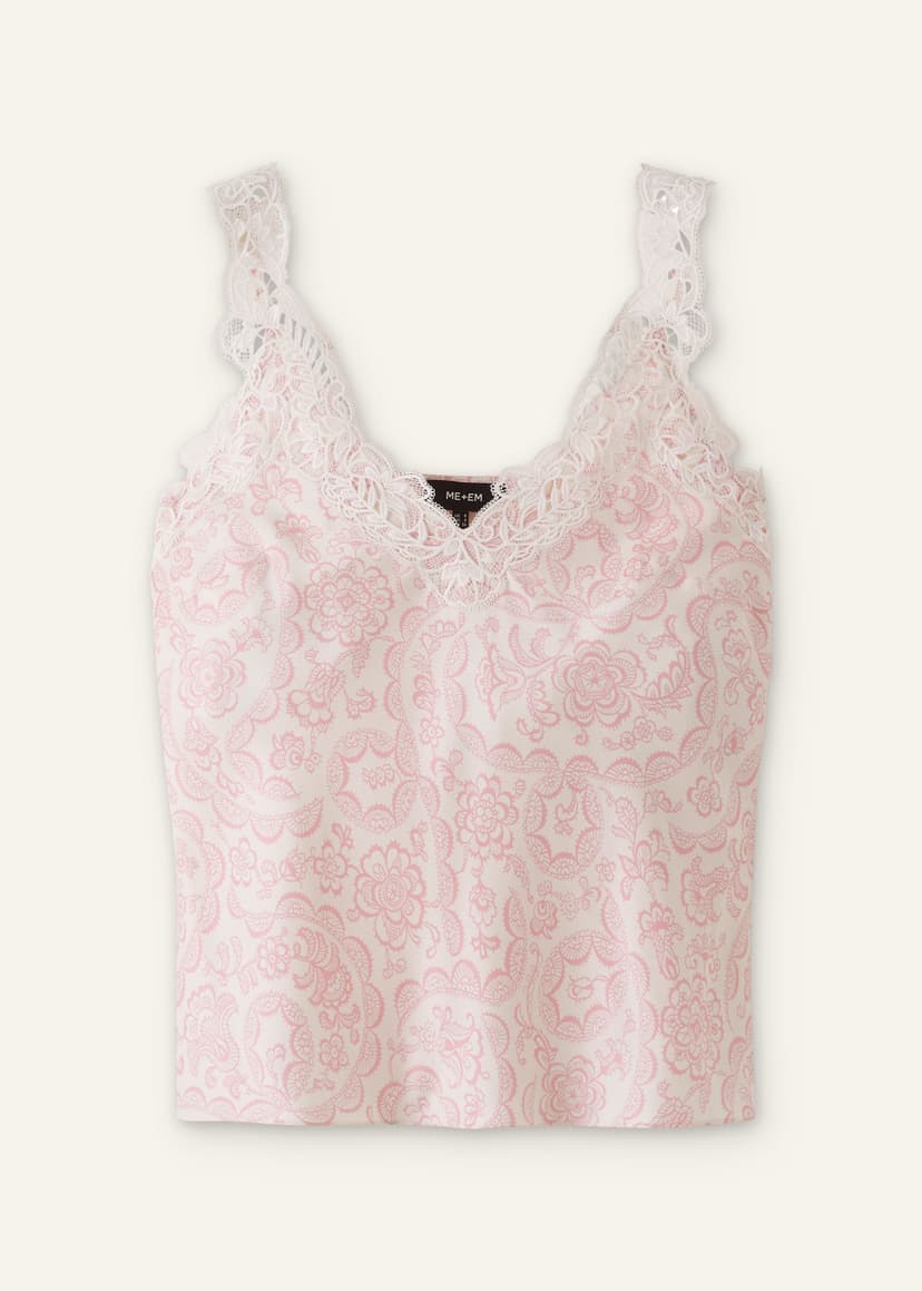ME+EM Lace Trim Cami Top | Light Cream/Pink | Image 7