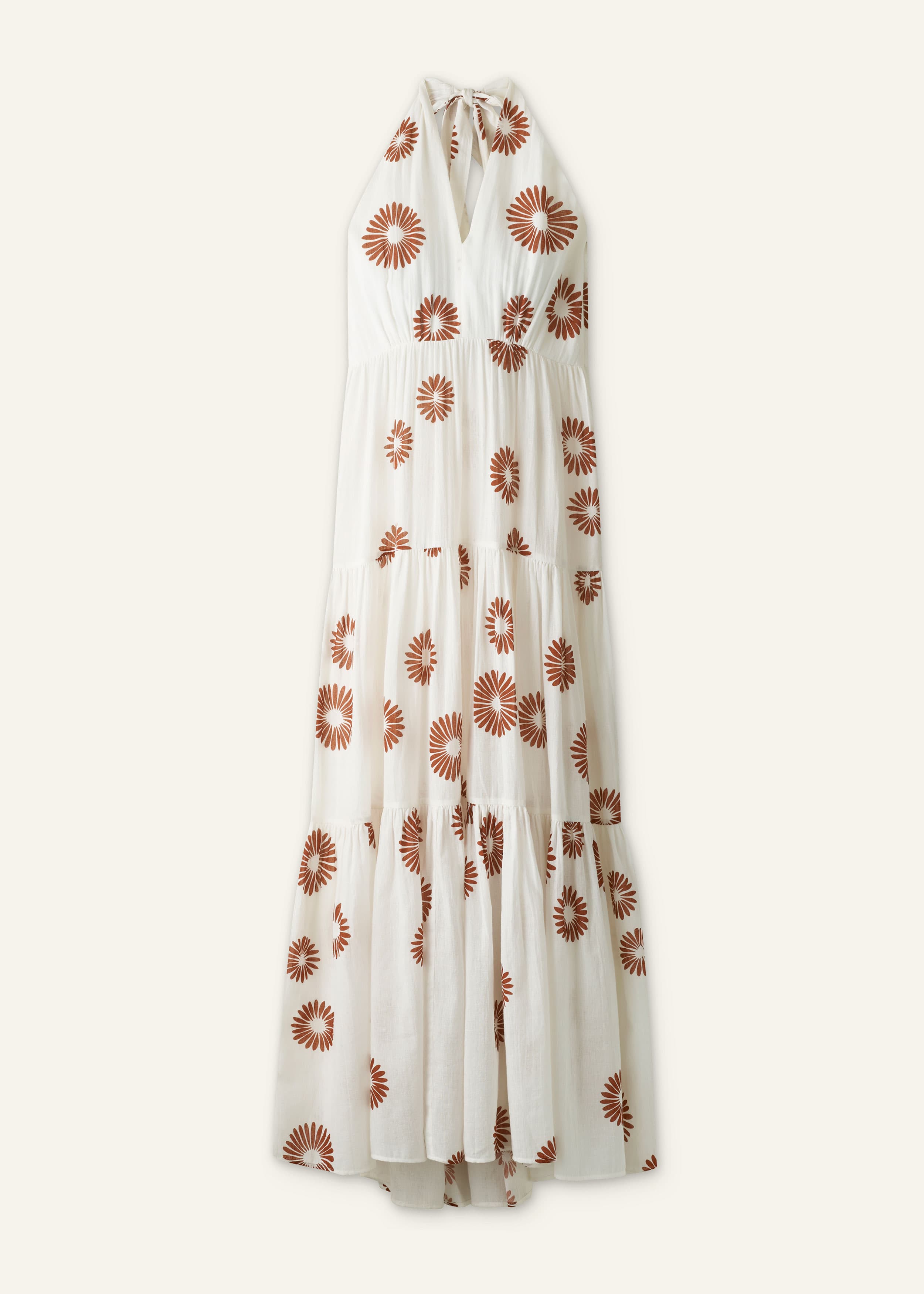 ME+EM Sheer Full-Length Dress | Soft White/Cinnamon Brown  | Image 7