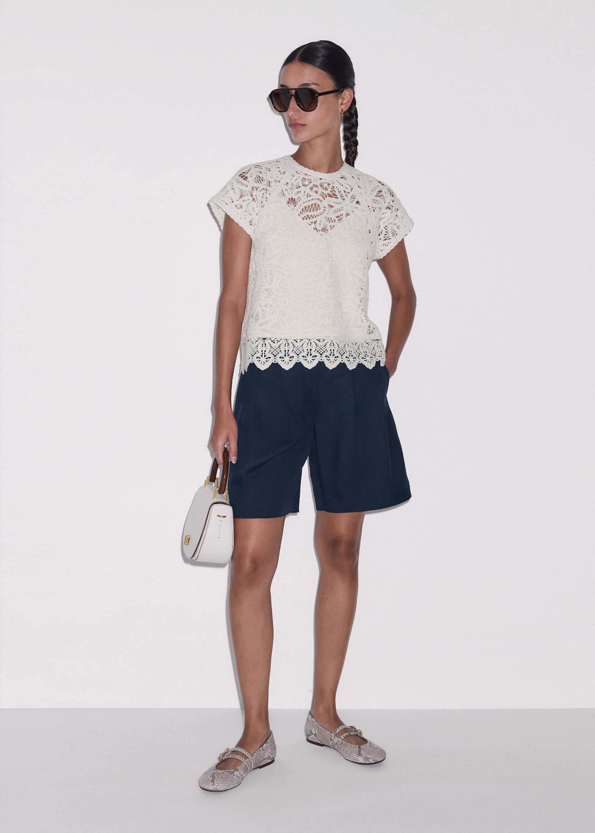 ME+EM 2-in-1 Crochet Tee | Light Cream | Image 3