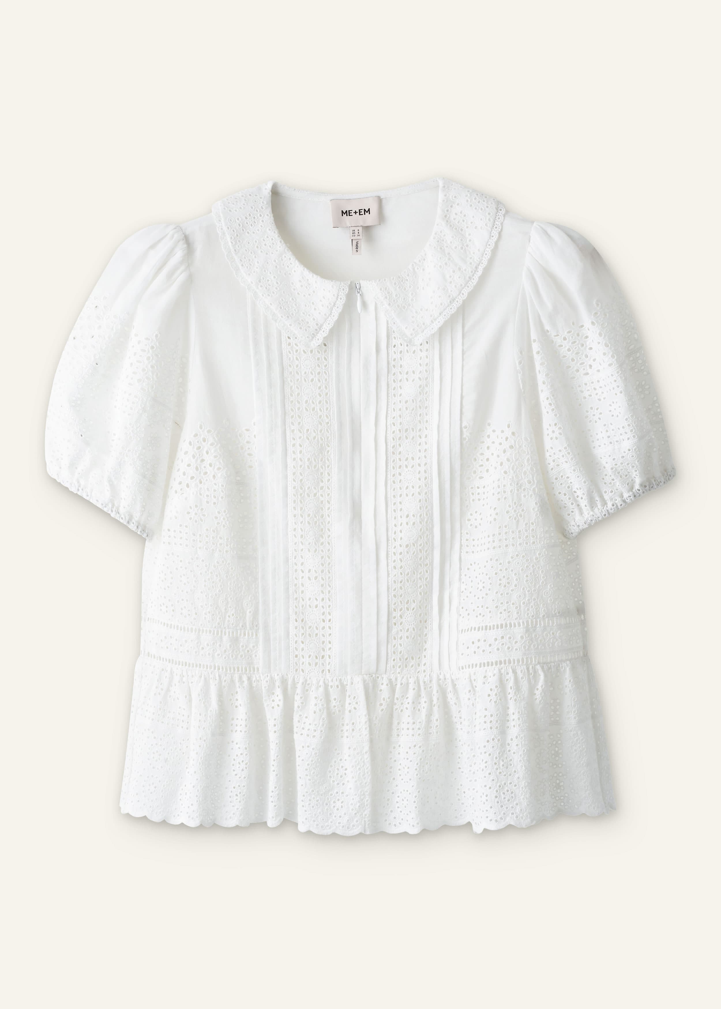 ME+EM Broderie Peplum Top | Soft White | Image 7