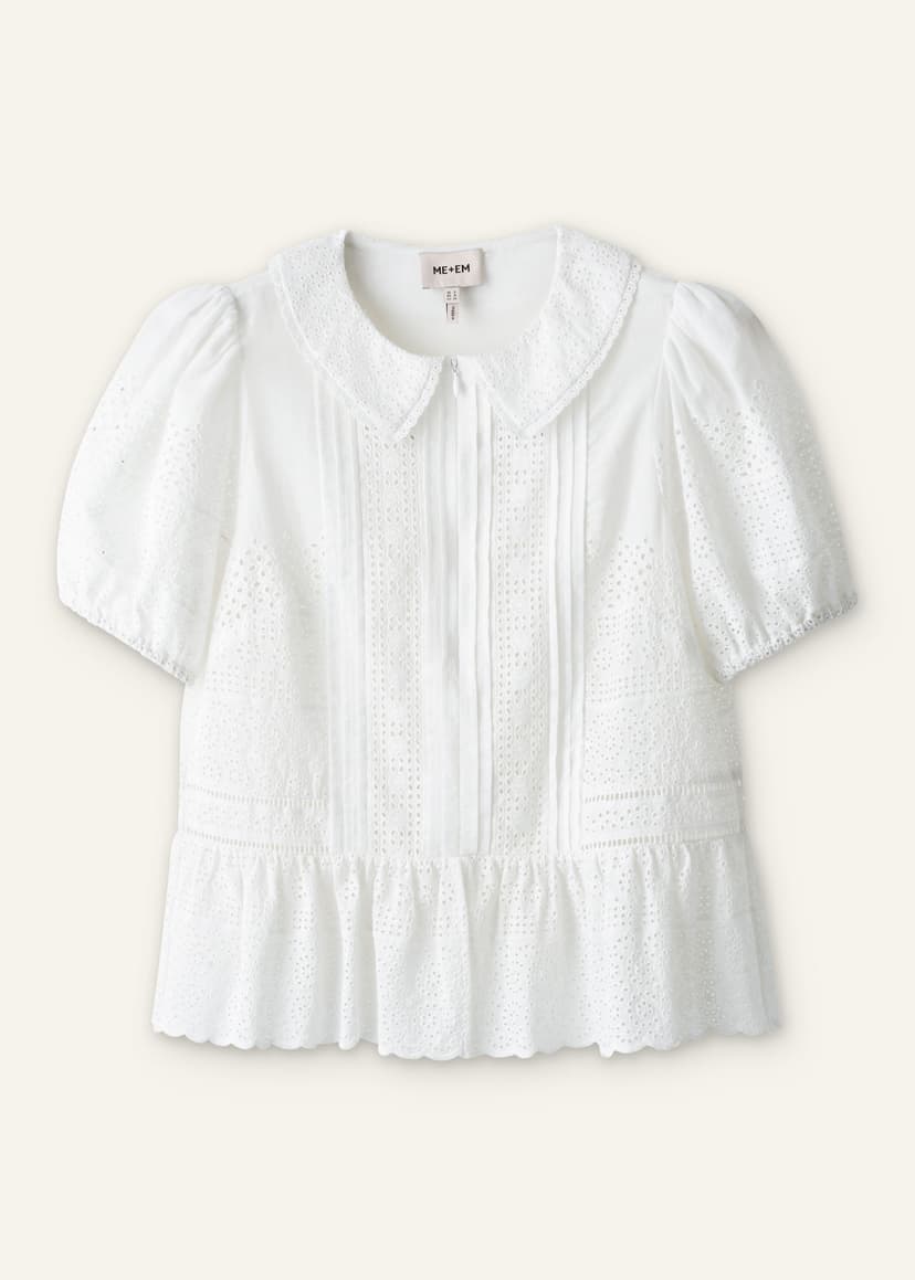 ME+EM Broderie Peplum Top | Soft White | Image 7
