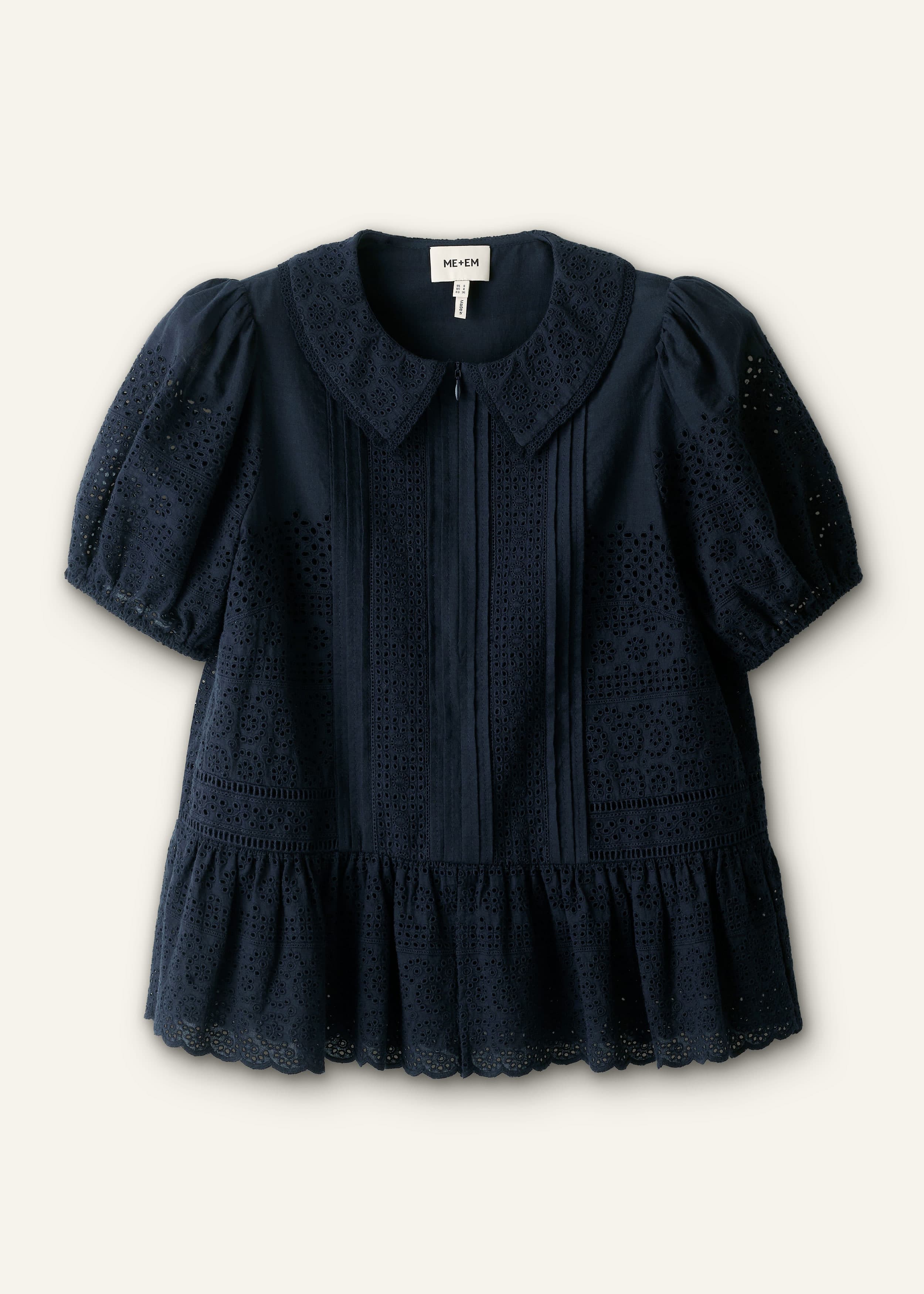 ME+EM Broderie Peplum Top | Navy | Image 7