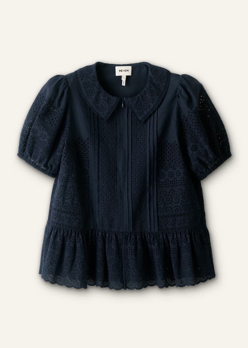 ME+EM Broderie Peplum Top | Navy | Image 7