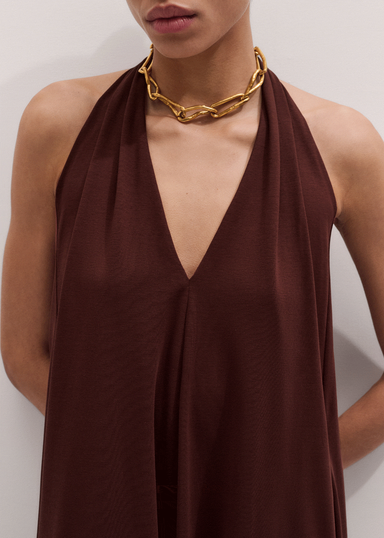ME+EM V-Neck Full-Length Dress | Cinnamon Brown  | Image 2