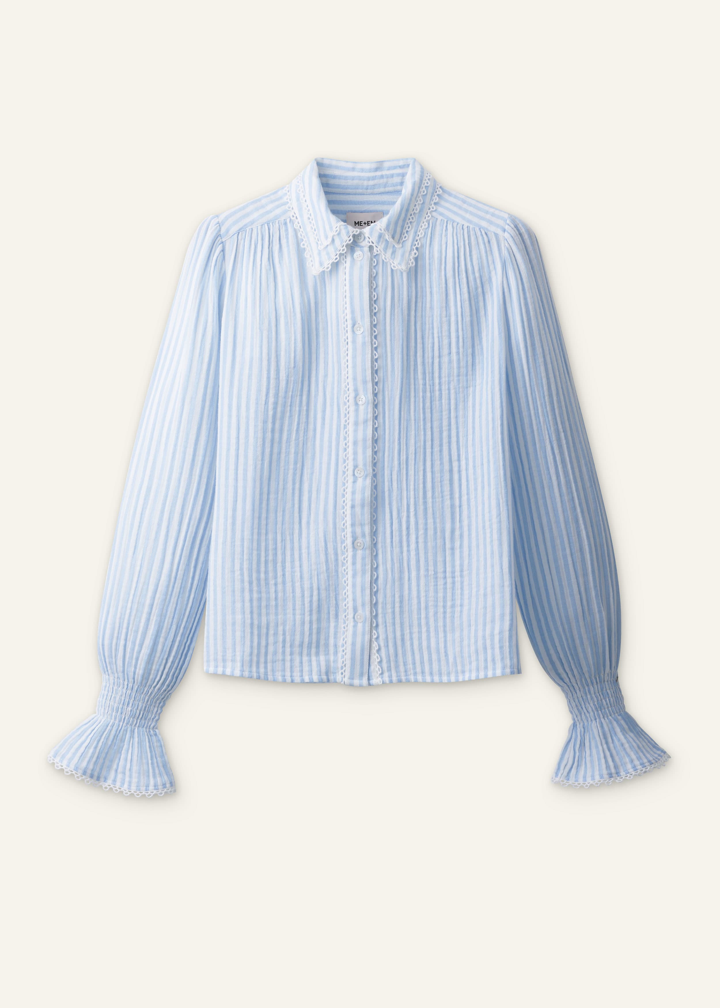 ME+EM Lace Trim Blouse | Blue/Soft White | Image 7