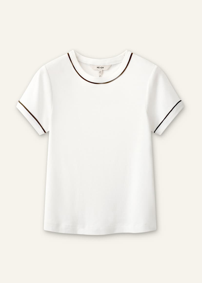 ME+EM Contrast Trim Fitted Tee | Soft White/Rich Olive Green | Image 7