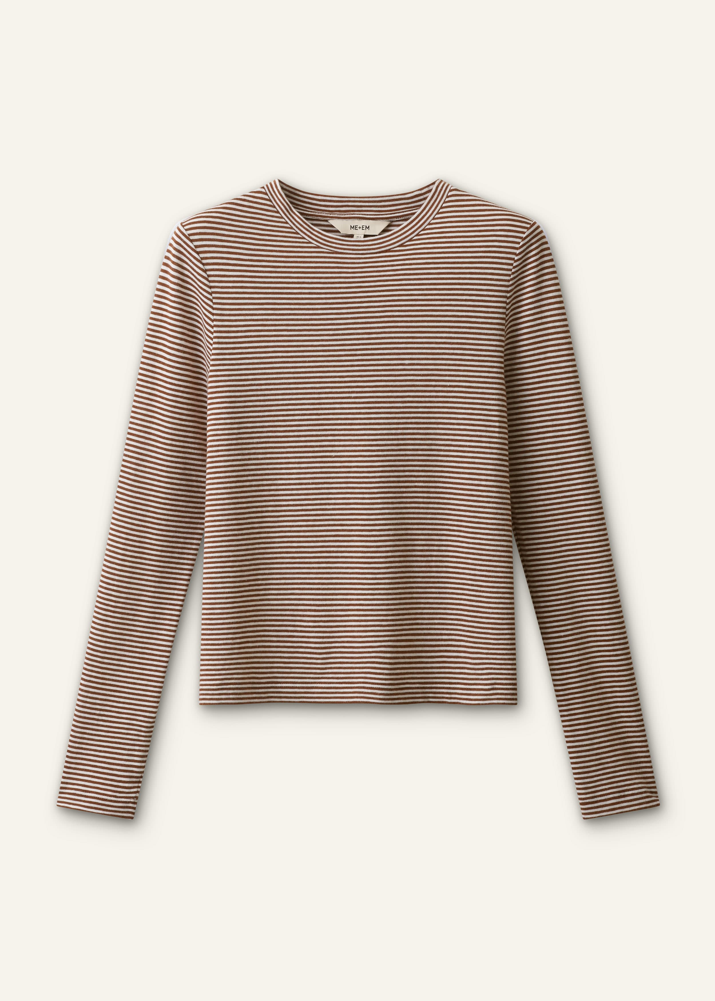 ME+EM Long Sleeve Top | Soft White/Pecan Brown | Image 7