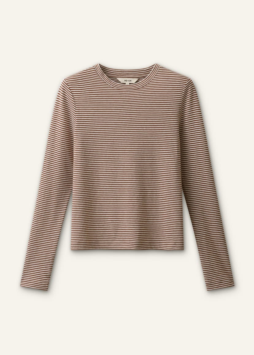 ME+EM Long Sleeve Top | Soft White/Pecan Brown | Image 7