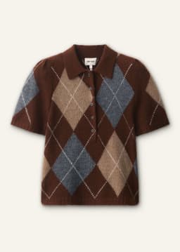 ME+EM Argyle Knit Polo Tee | Pecan Brown Multi | Image 7