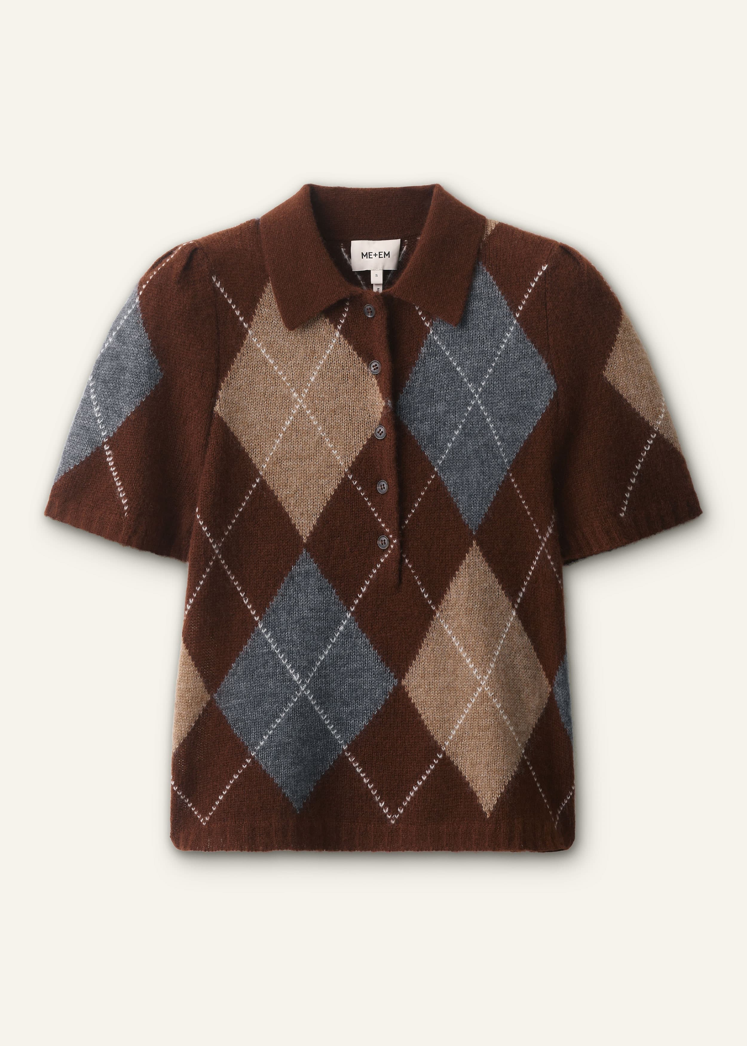 ME+EM Argyle Knit Polo Tee | Pecan Brown Multi | Image 7