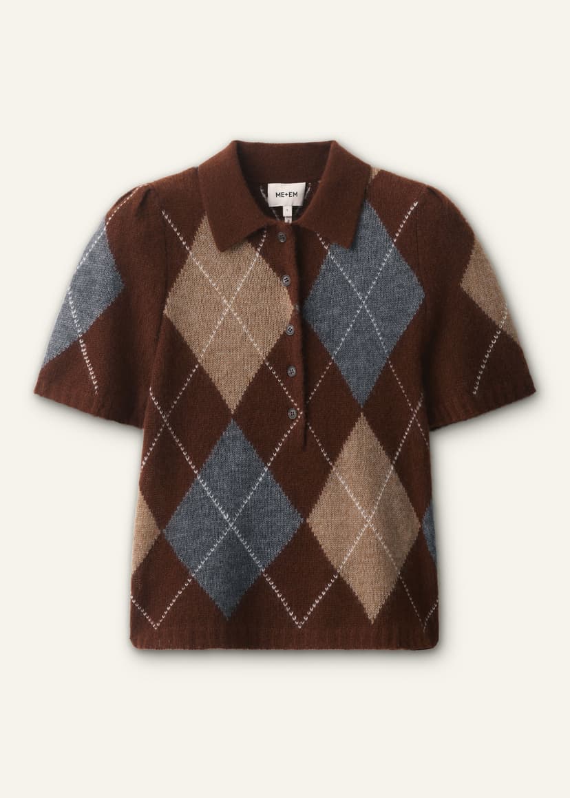 ME+EM Argyle Knit Polo Tee | Pecan Brown Multi | Image 7