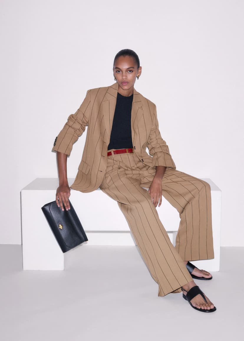 ME+EM Pinstripe Blazer Suit | Tan/Black | Image 3