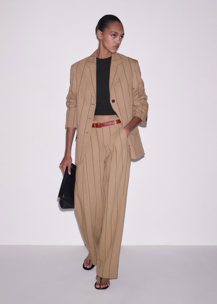 ME+EM Pinstripe Blazer Suit | Tan/Black | Image 1