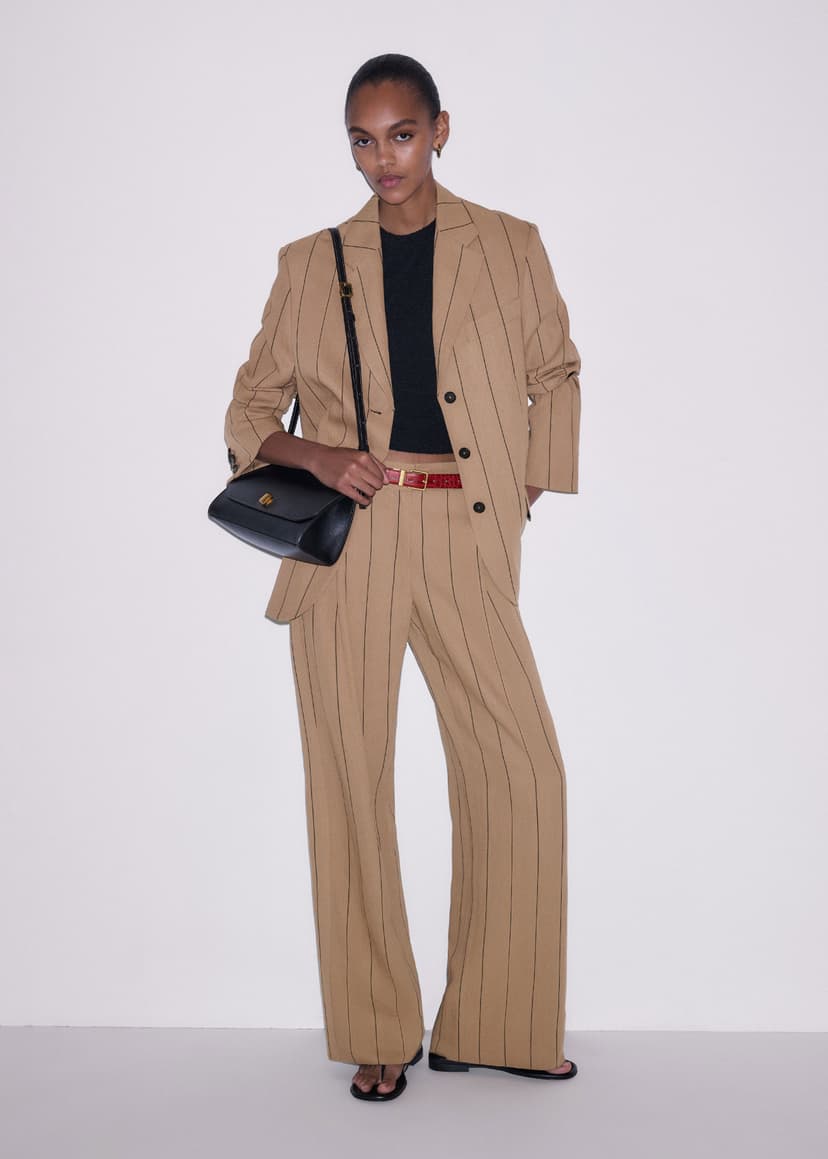 ME+EM Pinstripe Blazer Suit | Tan/Black | Image 4