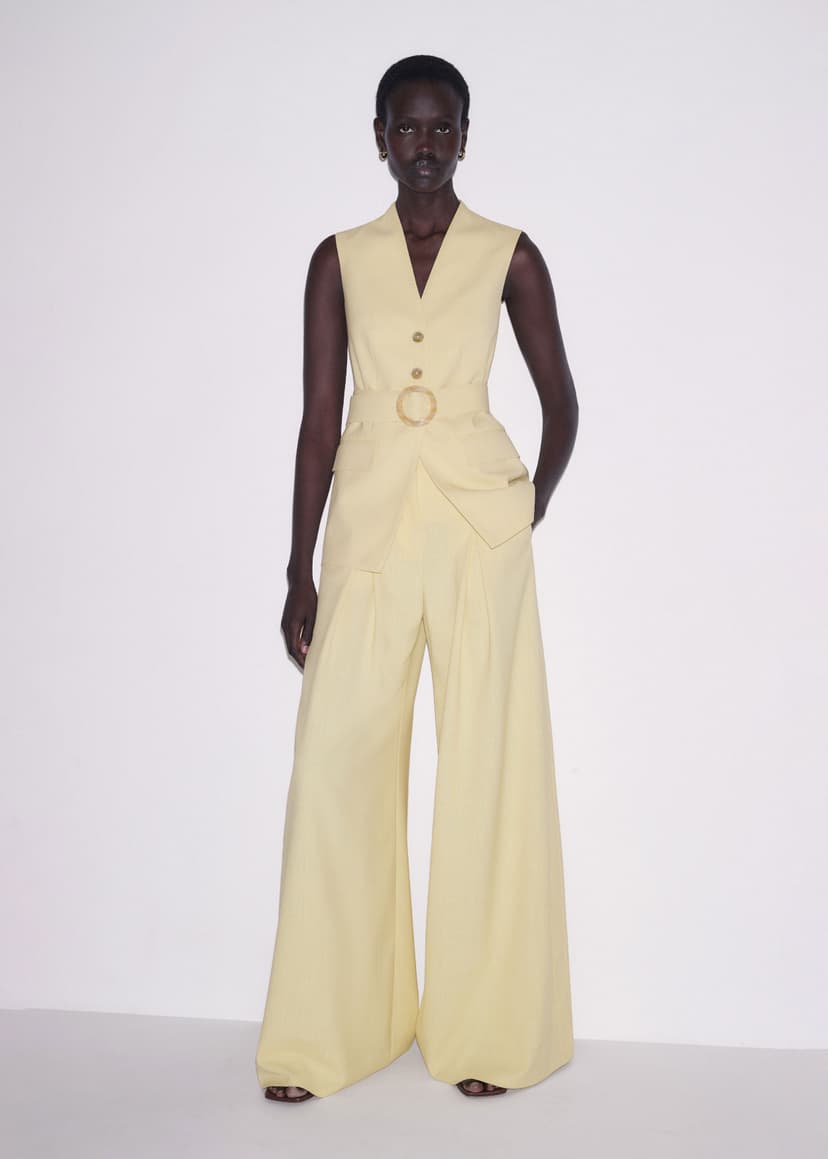 ME+EM Very Wide-Leg Trouser Suit | Dusted Lemon Yellow | Image 3