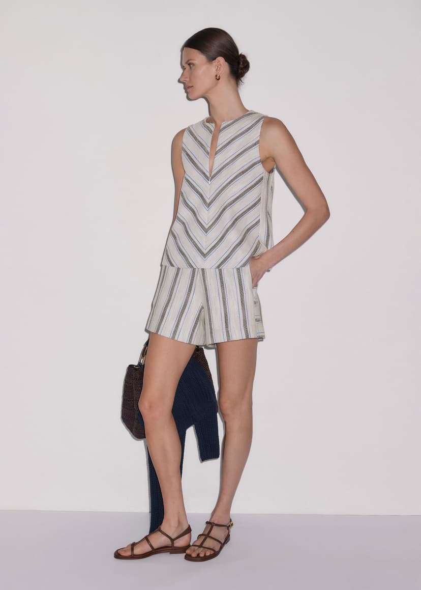 ME+EM Textured Stripe Co-ord | Light Cream Multi | Image 1