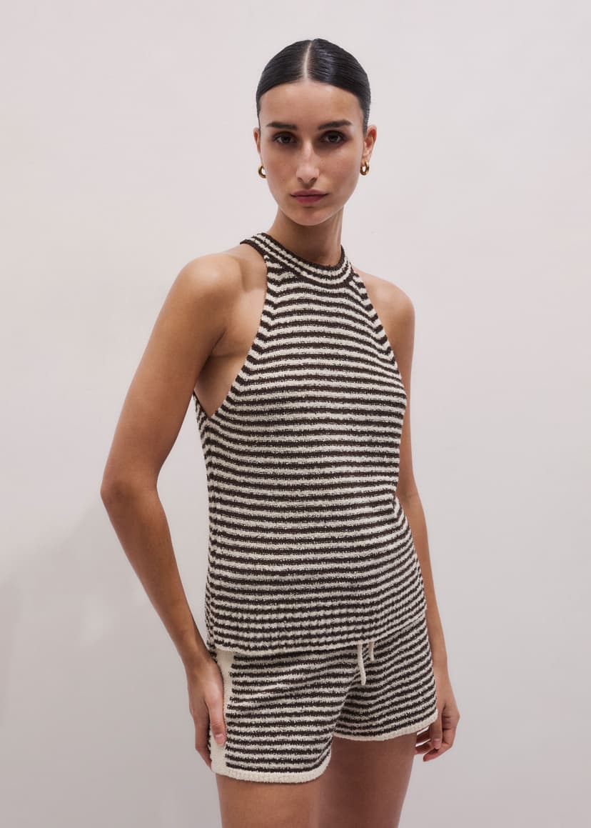ME+EM Stripe Short Co-ord | Cocoa Brown/Light Cream | Image 4