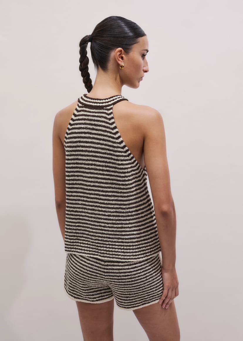 ME+EM Stripe Short Co-ord | Cocoa Brown/Light Cream | Image 3
