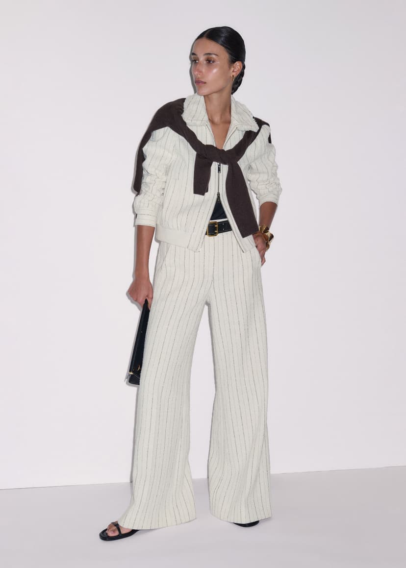 ME+EM Stripe Crop Jacket Co-ord | Ivory | Image 3