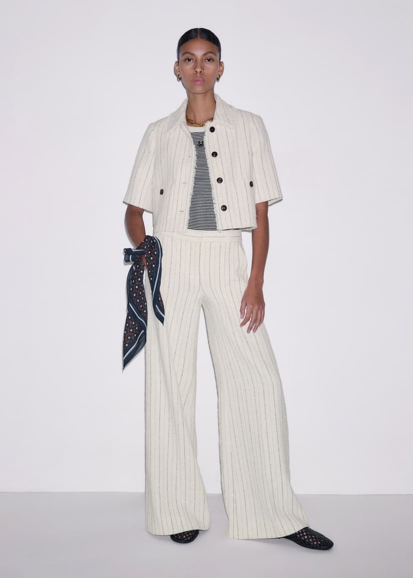ME+EM Stripe Crop Jacket Co-ord | Ivory | Image 1