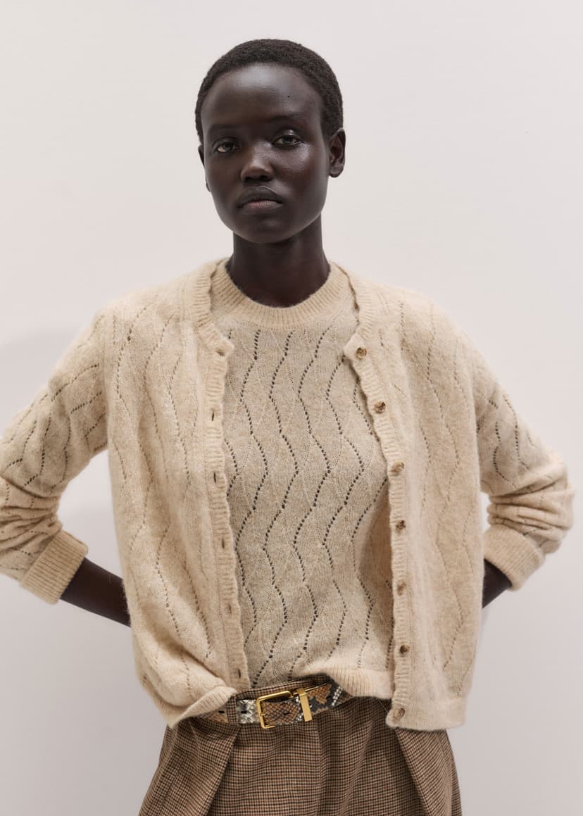 ME+EM Scallop Straight Cardigan Co-ord | Latte Mélange | Image 2