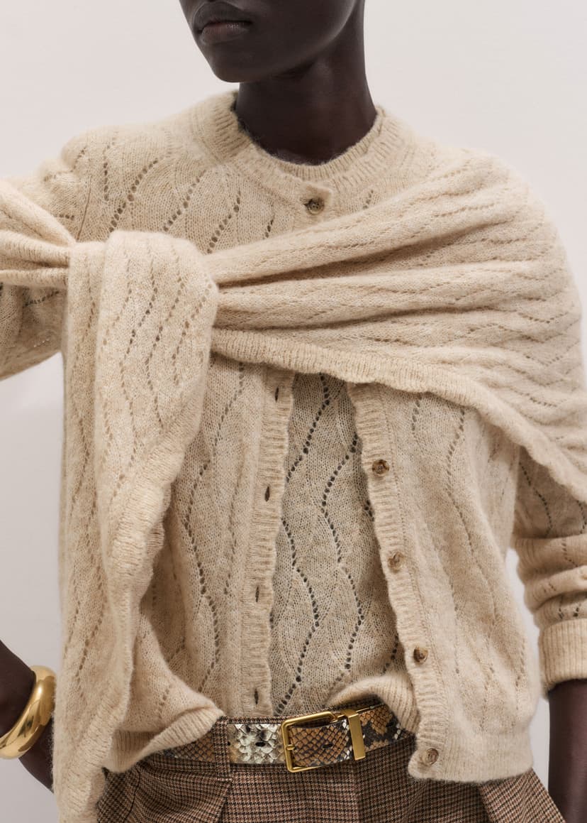 ME+EM Scallop Straight Cardigan Co-ord | Latte Mélange | Image 1