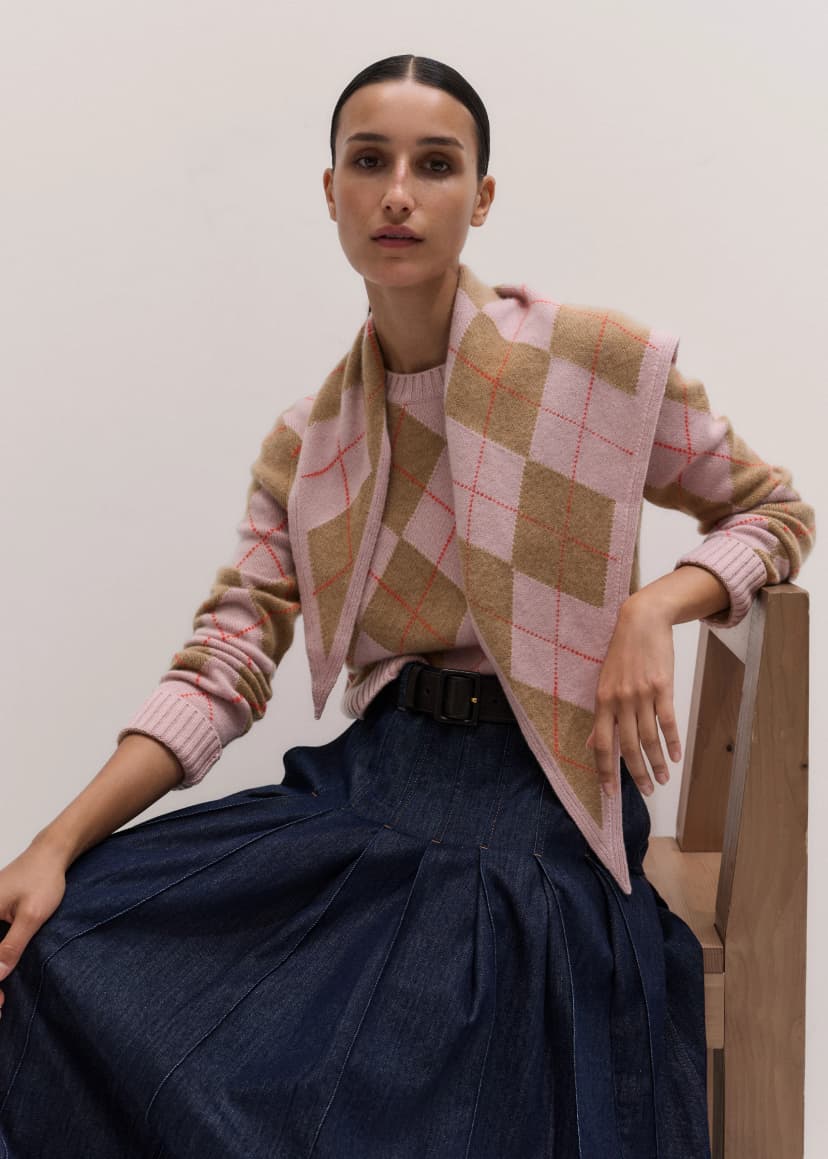 ME+EM Relaxed Argyle Jumper Co-ord | Smoke Pink | Image 1