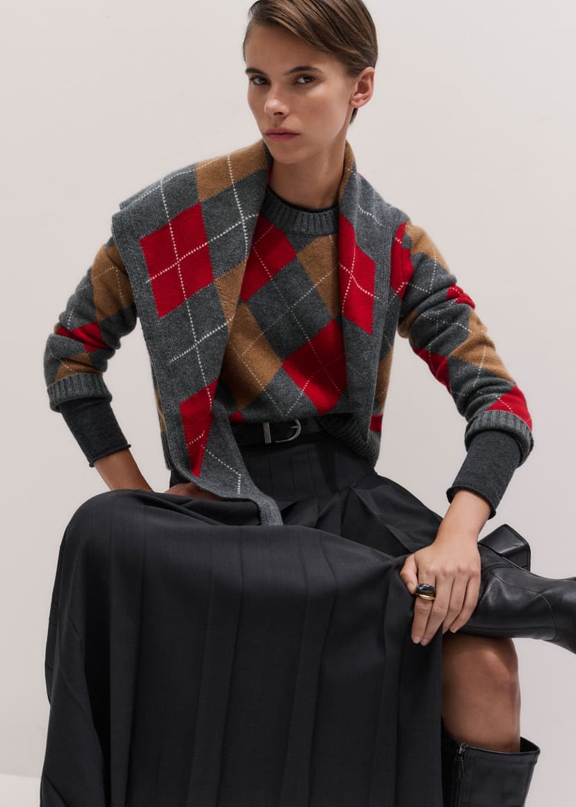 ME+EM Relaxed Argyle Jumper Co-ord | Grey Multi | Image 1