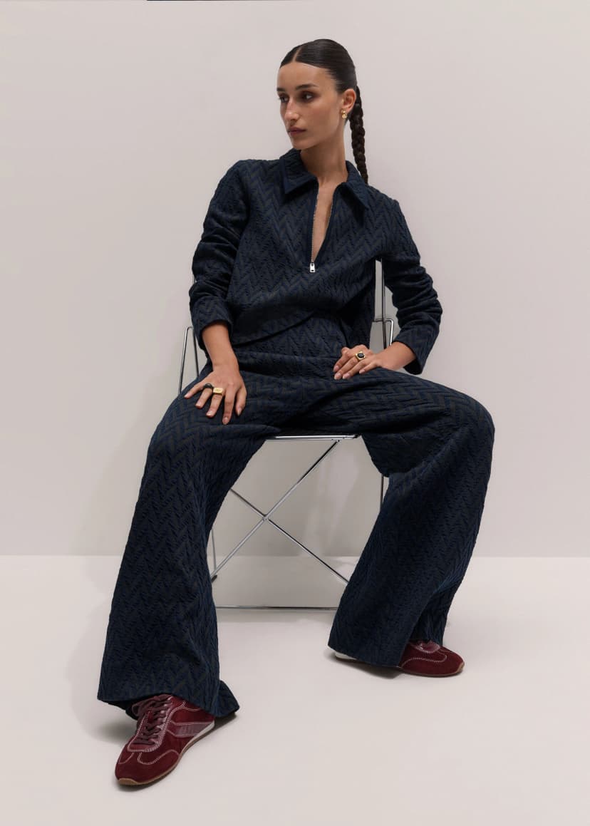 ME+EM Wide-Leg Track Pant Co-ord | Navy/Rich Olive | Image 1
