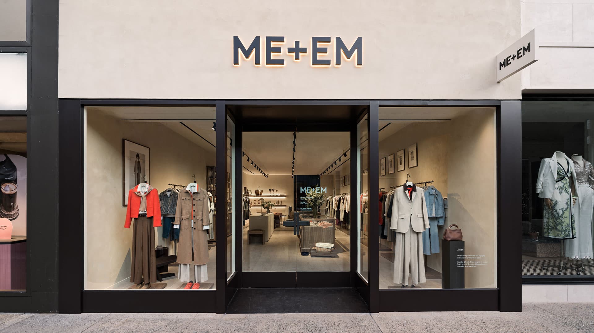 ME+EM store front in stanford with clothes in big windows