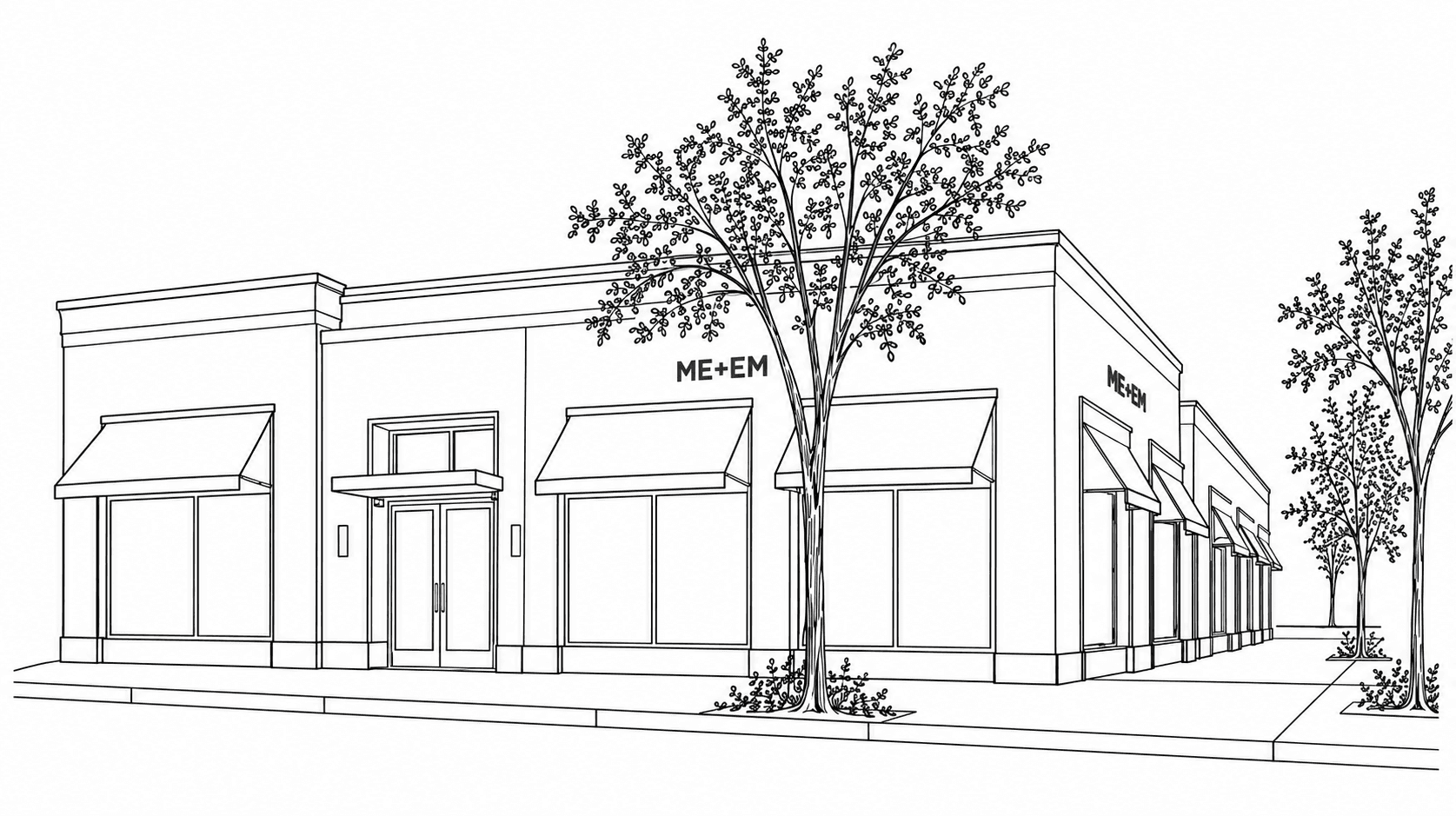 Illustration of the outside of ME+EM Knox Street Dallas Store